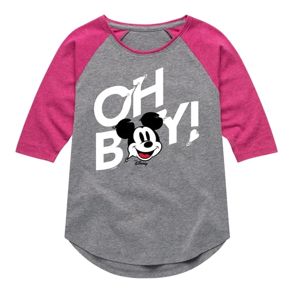 Disney - Mickey & Friends - Oh Boy - Glitch - Toddler And Youth Girls Raglan Graphic T-Shirt