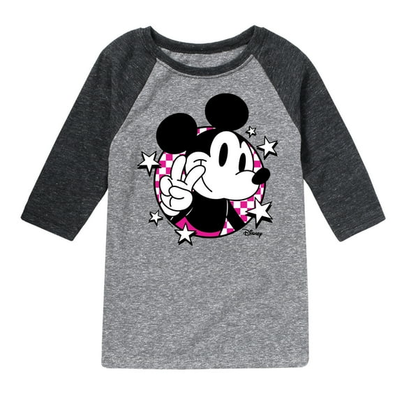 Disney - Mickey & Friends - Peace Sign - Checkered Background - Toddler And Youth Raglan Graphic T-Shirt