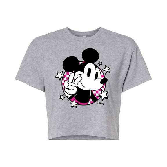 Disney - Mickey & Friends - Peace Sign - Retro Style - Juniors Cropped Cotton Blend T-Shirt