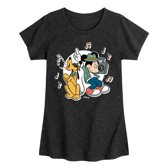 Disney - Mickey & Friends - Pluto & Mickey Listening to Music - Toddler And Youth Girls Short Sleeve Graphic T-Shirt