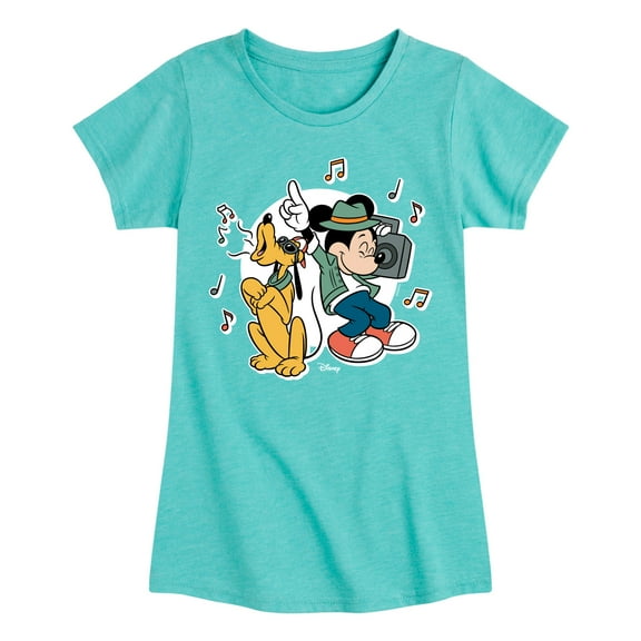 Disney - Mickey & Friends - Pluto & Mickey Listening to Music - Toddler And Youth Girls Short Sleeve Graphic T-Shirt