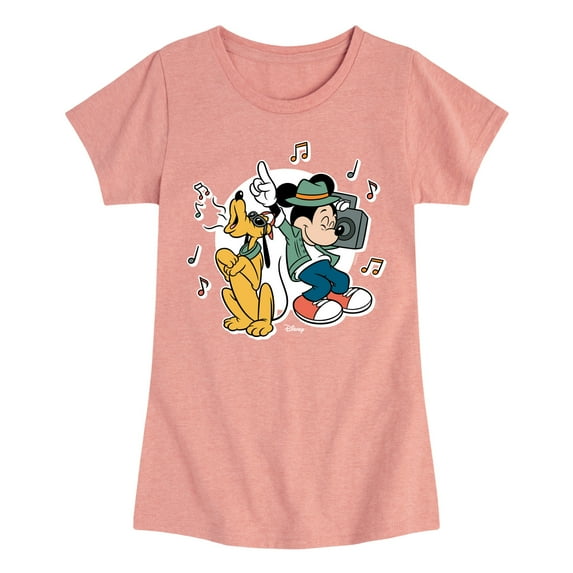 Disney - Mickey & Friends - Pluto & Mickey Listening to Music - Toddler And Youth Girls Short Sleeve Graphic T-Shirt