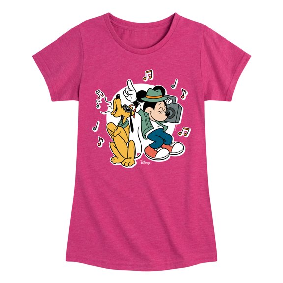 Disney - Mickey & Friends - Pluto & Mickey Listening to Music - Toddler And Youth Girls Short Sleeve Graphic T-Shirt