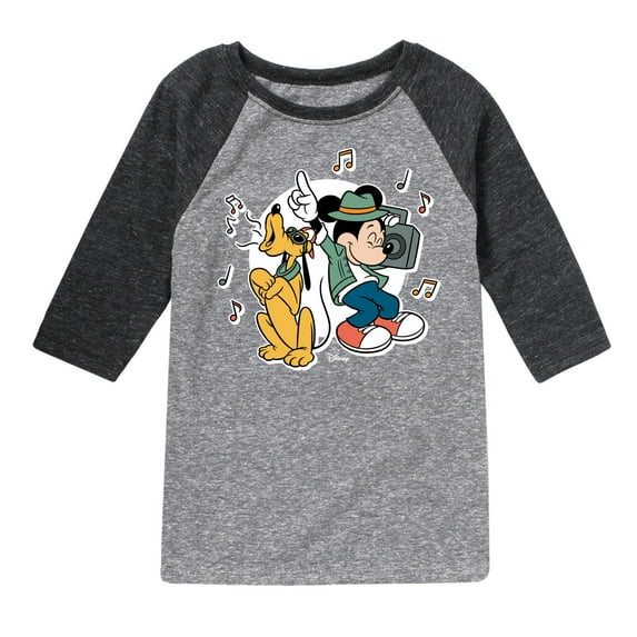 Disney - Mickey & Friends - Pluto & Mickey Listening to Music - Toddler And Youth Raglan Graphic T-Shirt