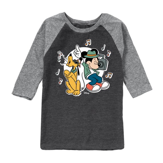Disney - Mickey & Friends - Pluto & Mickey Listening to Music - Toddler And Youth Raglan Graphic T-Shirt