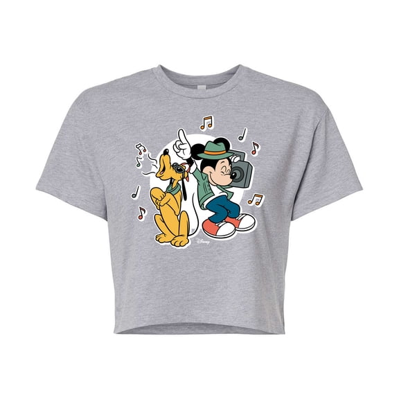 Disney - Mickey & Friends - Pluto Sings while Mickey Dances - Juniors Cropped Cotton Blend T-Shirt