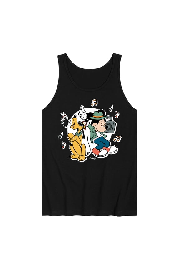 - Mickey & Friends - Pluto Sings while Mickey Dances - Men's Jersey Tank Top