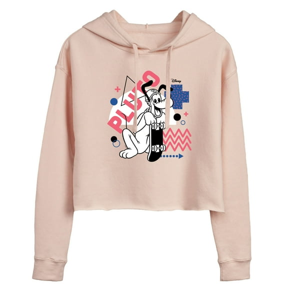Disney - Mickey & Friends - Pluto Skates Too - Retro Style - Juniors Cropped Pullover Hoodie