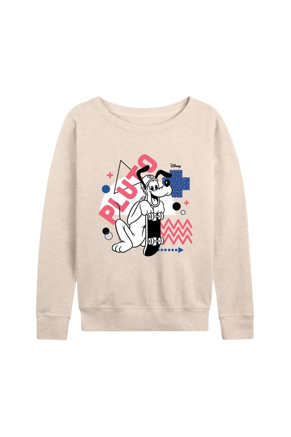 - Mickey & Friends - Pluto Skates Too - Retro Style - Women's Lightweight French Terry Long Sleeve Shirt