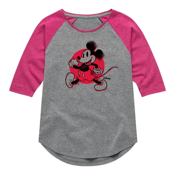 Disney - Mickey & Friends - Red Spotlight on Mickey - Toddler And Youth Girls Raglan Graphic T-Shirt