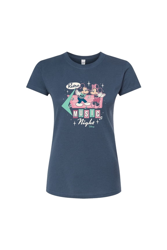 - Mickey & Friends - Retro Music Night - Dancing with Minnie - Juniors Fitted Graphic T-Shirt