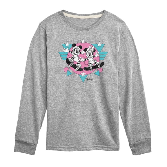 Disney - Mickey & Friends - Retro Skaters Mickey & Minnie - Toddler And Youth Long Sleeve Graphic T-Shirt