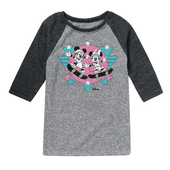Disney - Mickey & Friends - Retro Skaters Mickey & Minnie - Toddler And Youth Raglan Graphic T-Shirt