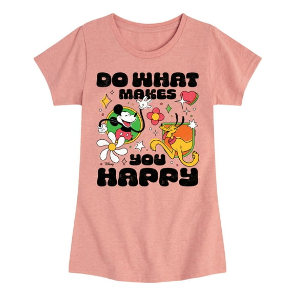 Disney - Mickey & Friends - Retro Style - Do What Makes You Happy - Toddler And Youth Girls Short Sleeve Graphic T-Shirt