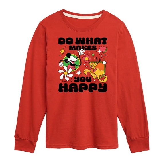 Disney - Mickey & Friends - Retro Style - Do What Makes You Happy - Toddler And Youth Long Sleeve Graphic T-Shirt