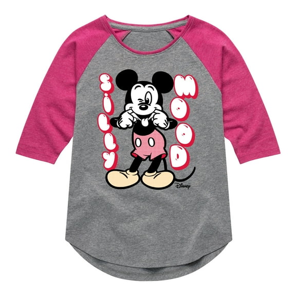 Disney - Mickey & Friends - Silly Mood - Mickey Sticking His Tongue Out - Toddler And Youth Girls Raglan Graphic T-Shirt