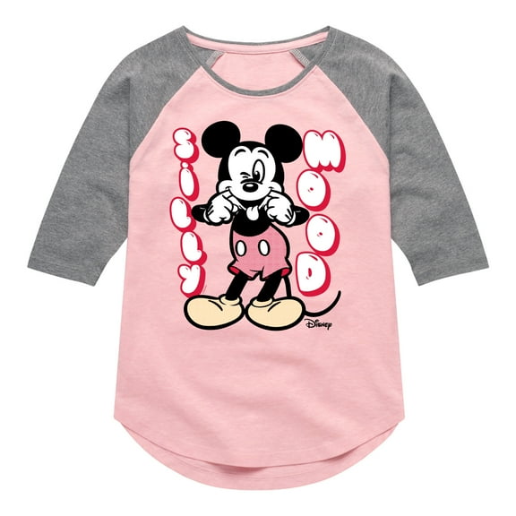 Disney - Mickey & Friends - Silly Mood - Mickey Sticking His Tongue Out - Toddler And Youth Girls Raglan Graphic T-Shirt