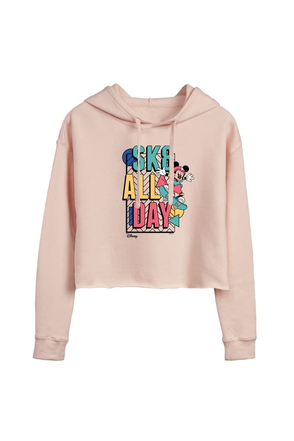 - Mickey & Friends - Sk8 All Day - Retro Shapes - Juniors Cropped Pullover Hoodie