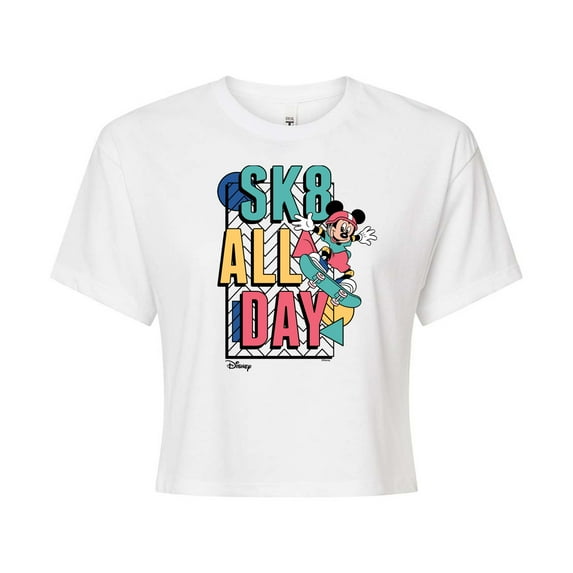 Disney - Mickey & Friends - Sk8 All Day - Skater Mickey - Juniors Cropped Cotton Blend T-Shirt