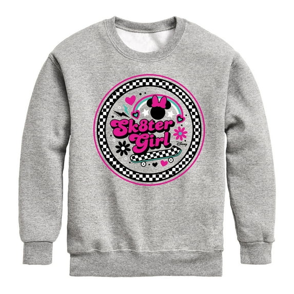 Disney - Mickey & Friends - Skater Girl - Retro Style - Checkered Circle - Toddler And Youth Crewneck Fleece Sweatshirt