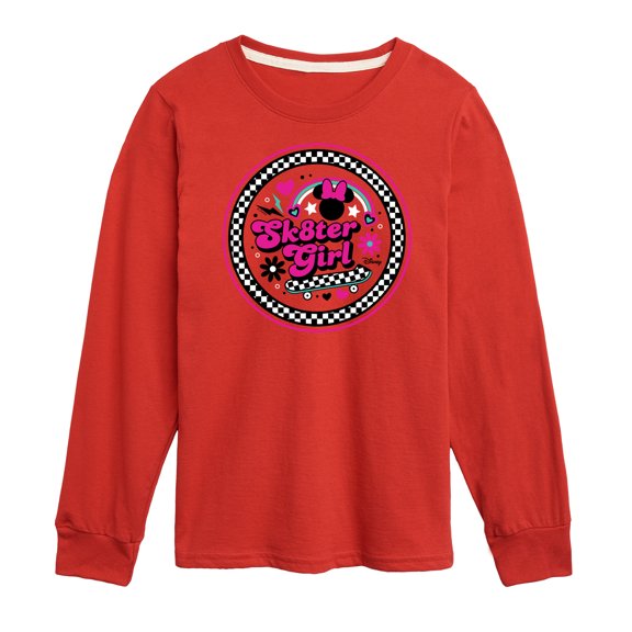 Disney - Mickey & Friends - Skater Girl - Retro Style - Checkered Circle - Toddler And Youth Long Sleeve Graphic T-Shirt