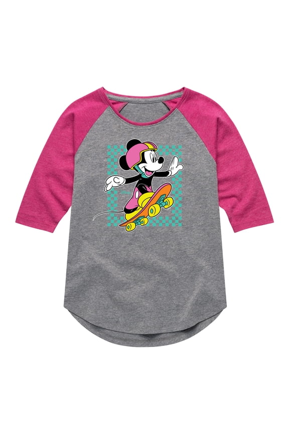 - Mickey & Friends - Skater Out the Box - Toddler And Youth Girls Raglan Graphic T-Shirt