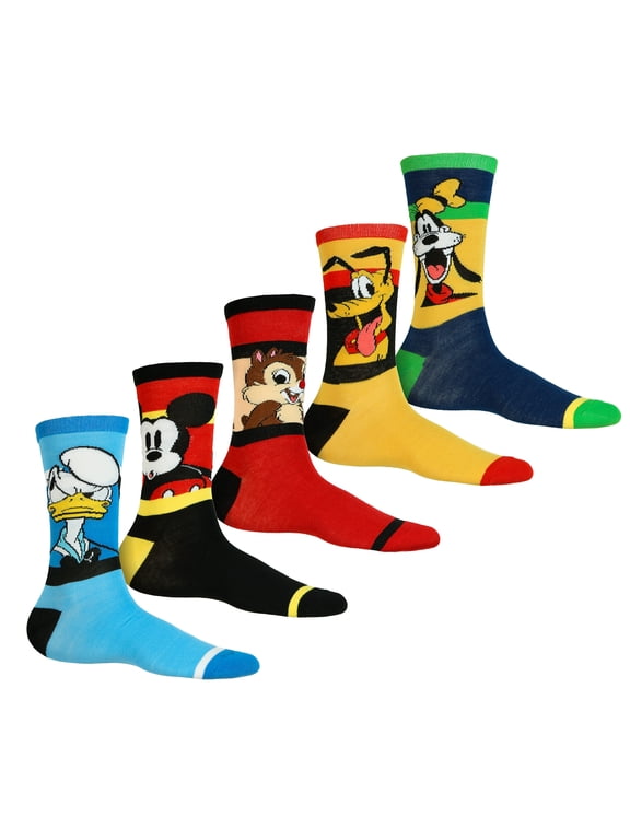 Disney Mickey & Friends Socks Mickey Mouse Men's 5 Pair Crew Sock OSFM