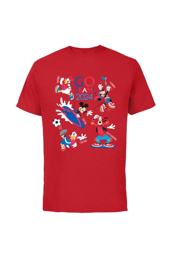Mickey & Friends Sports Let the Games Begin 2024- Short Sleeve Cotton T-Shirt for Adults - Customized-Red