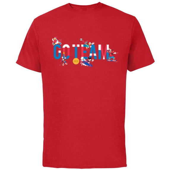 Disney Mickey & Friends Summer Athletic Sports Games Go Team- Short Sleeve Cotton T-Shirt for Adults - Customized-Red