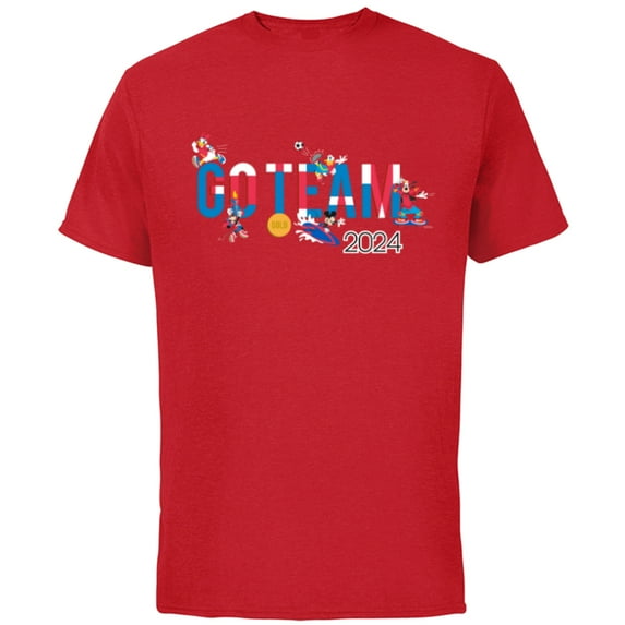 Disney Mickey & Friends Summer Sports Games Go Team 2024- Short Sleeve Cotton T-Shirt for Adults - Customized-Red