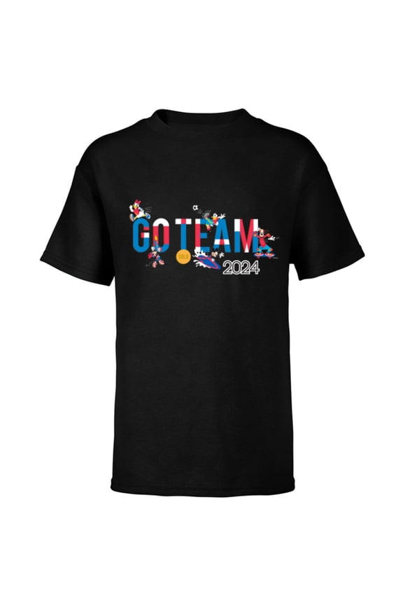 Mickey & Friends Summer Sports Games Go Team 2024- Short Sleeve T-Shirt for Kids - Customized-Black