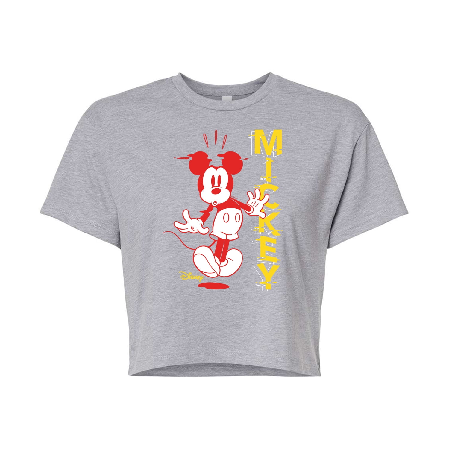 Disney - Mickey & Friends - Surprised Mickey - Color Block - Juniors Cropped Cotton Blend T ...