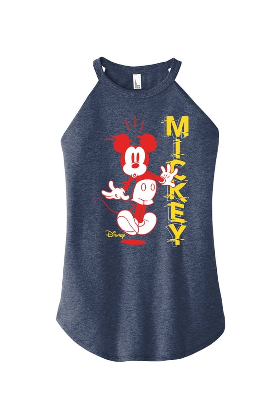 - Mickey & Friends - Surprised Mickey - Color Block - Juniors High Neck Tank Top