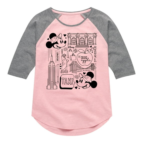 Disney - Mickey & Friends - The Big Apple with Minnie & Mickey - 5th Avenue - Toddler And Youth Girls Raglan Graphic T-Shirt