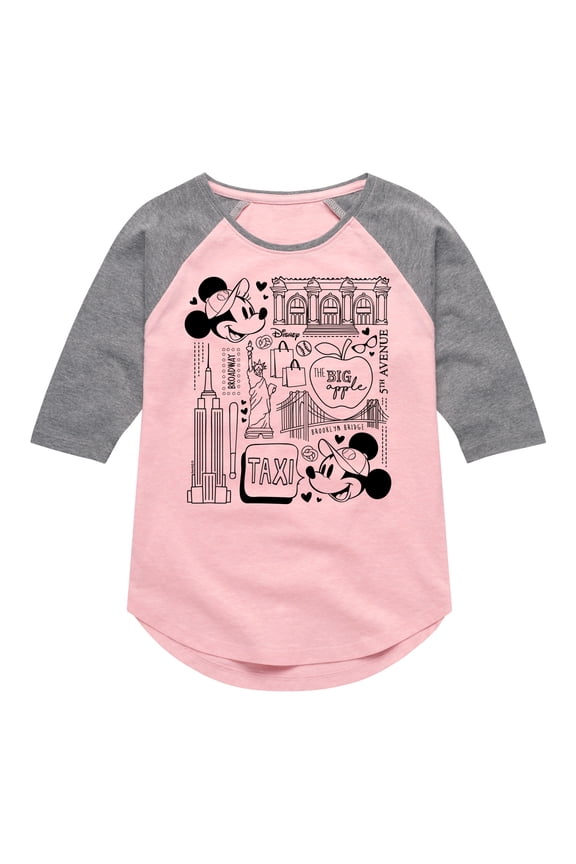 - Mickey & Friends - The Big Apple with Minnie & Mickey - 5th Avenue - Toddler And Youth Girls Raglan Graphic T-Shirt