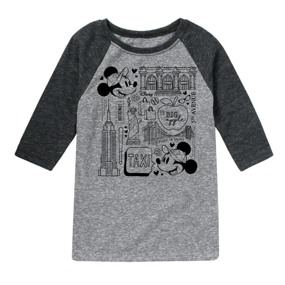 Disney - Mickey & Friends - The Big Apple with Minnie & Mickey - 5th Avenue - Toddler And Youth Raglan Graphic T-Shirt
