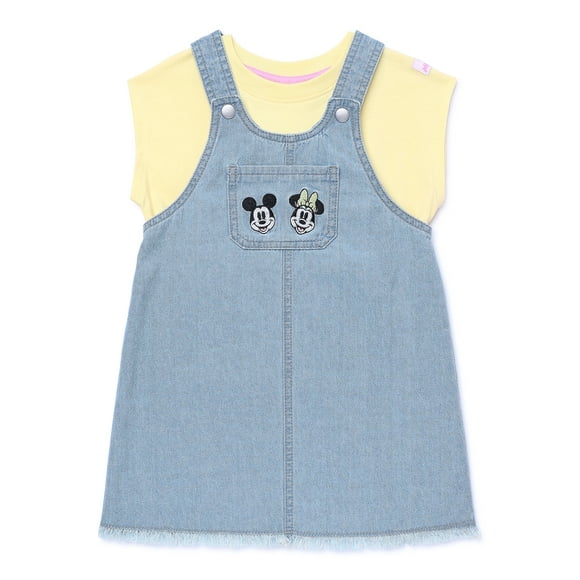 Disney Mickey & Friends Toddler Girls Denim Overall Dress Set, Sizes 12M-5T