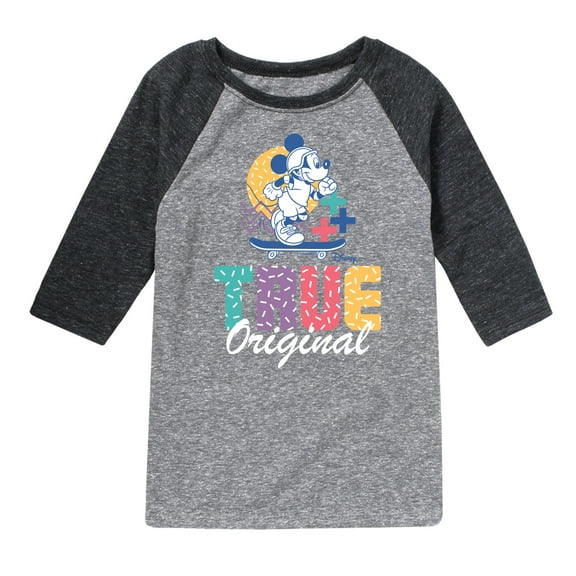 Disney - Mickey & Friends - True Original - Skater Mickey - Toddler And Youth Raglan Graphic T-Shirt