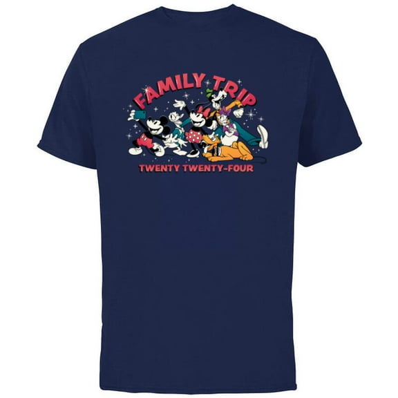 Disney Mickey & Friends Vacation Selfie Family Trip 2024 - Short Sleeve Cotton T-Shirt for Adults - Customized-Navy