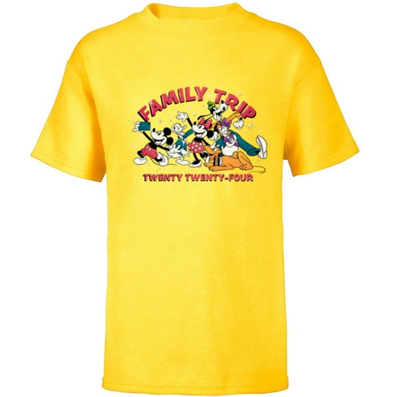 Disney Mickey & Friends Vacation Selfie Family Trip 2024 - Short Sleeve T-Shirt for Kids - Customized-Yellow