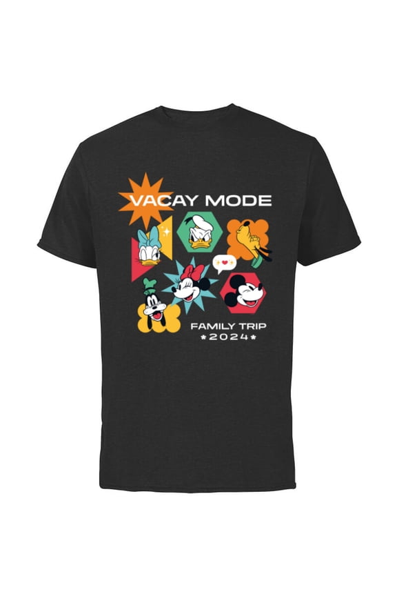 Mickey & Friends Vacay Mode Family Trip Vacation 2024 - Short Sleeve Cotton T-Shirt for Adults - Customized-Black