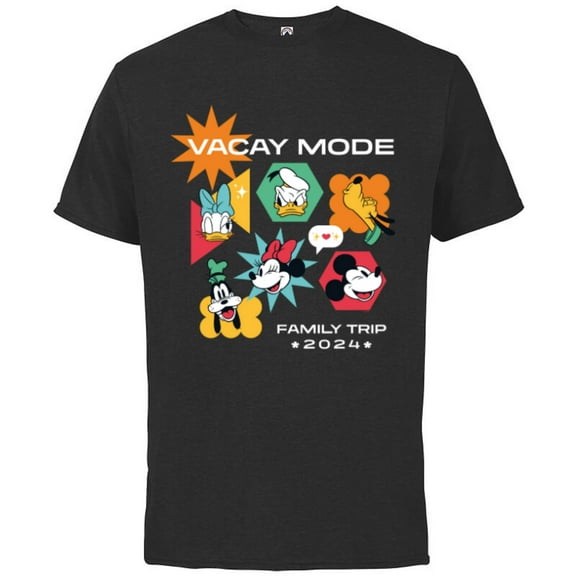 Disney Mickey & Friends Vacay Mode Family Trip Vacation 2024 - Short Sleeve Cotton T-Shirt for Adults - Customized-Black