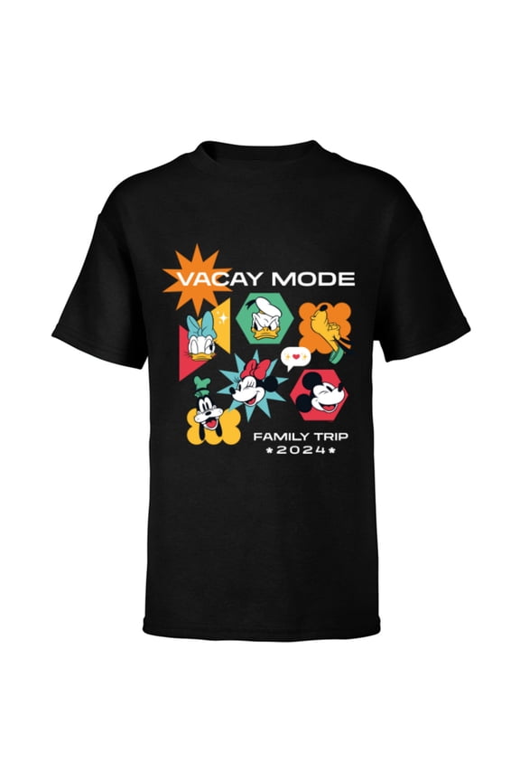 Mickey & Friends Vacay Mode Family Trip Vacation 2024 - Short Sleeve T-Shirt for Kids - Customized-Black
