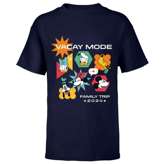 Disney Mickey & Friends Vacay Mode Family Trip Vacation 2024 - Short Sleeve T-Shirt for Kids - Customized-Navy