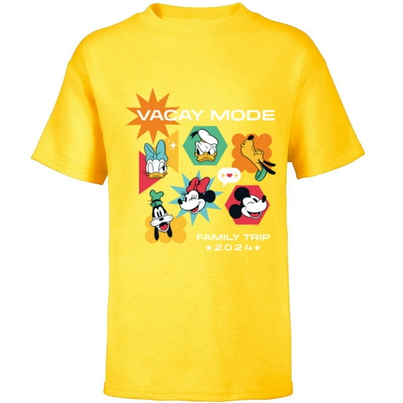 Disney Mickey & Friends Vacay Mode Family Trip Vacation 2024 - Short Sleeve T-Shirt for Kids - Customized-Yellow