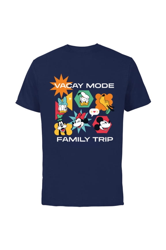 Mickey & Friends Vacay Mode Family Trip Vacation - Short Sleeve Cotton T-Shirt for Adults - Customized-Navy