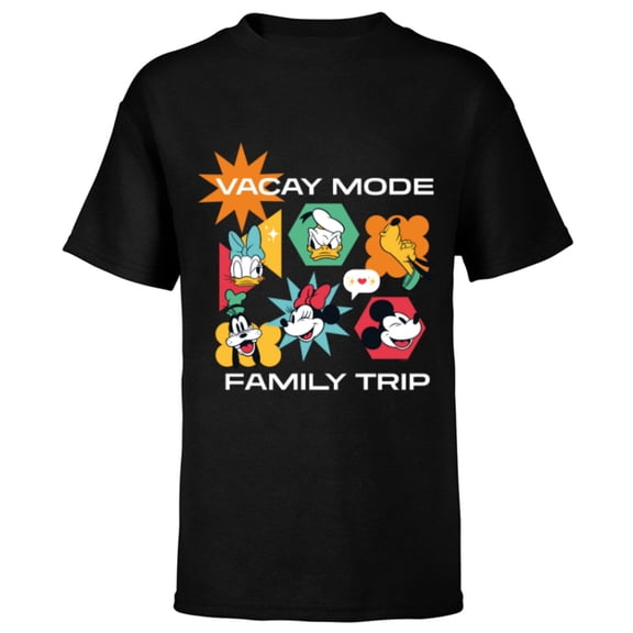Disney Mickey & Friends Vacay Mode Family Trip Vacation - Short Sleeve T-Shirt for Kids - Customized-Black