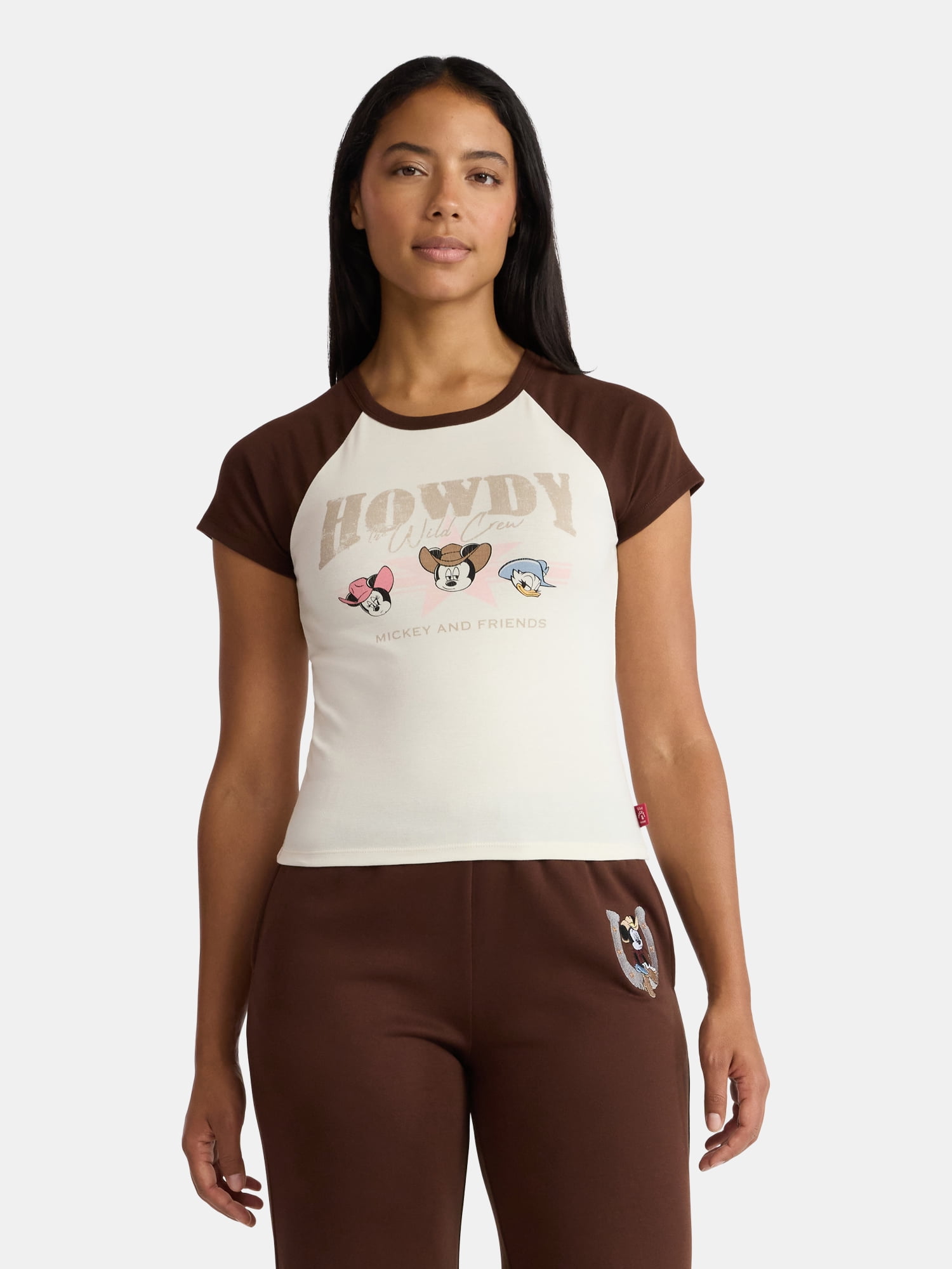 Disney Mickey and Friends Women's Graphic Baby Tee with Short Raglan Sleeves, Sizes XXS-XXL