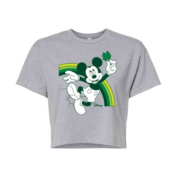 Disney - Mickey Green Rainbow - Juniors Cropped Cotton Blend T-Shirt