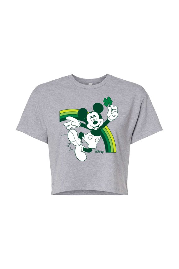 - Mickey Green Rainbow - Juniors Cropped Cotton Blend T-Shirt